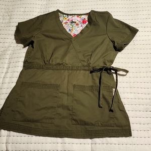 Koi scrub top olive green
